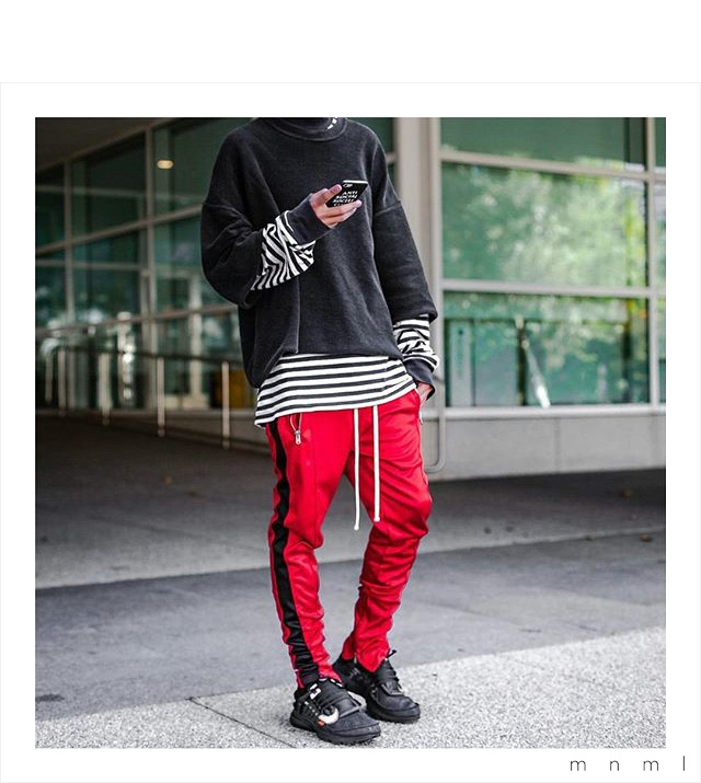 ミニマル) mnml TRACK PANTS RED BLACK (LS:PANTS)(COLOR:RE×BK