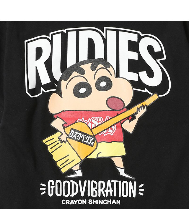 ルーディーズ rudie s crayon shinchan guitar t ss tee 85665 bk tシャツ 半袖 カットソー クレヨンしんちゃん 国内正規品 level6