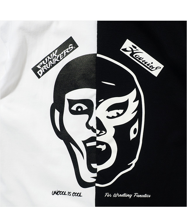 (ハオミン) HAOMING×PUNK DRUNKERS 半分TEE (SS:TEE)(210-09-BK×WH) Tシャツ 半袖 カットソー  パンクドランカーズ あいつ 国内正規品