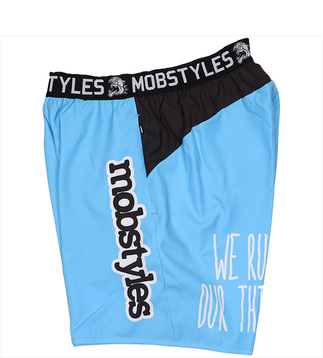 モブスタイルス) MOBSTYLES RUNNING MOSH PANTS BLUE ZIPポケット付