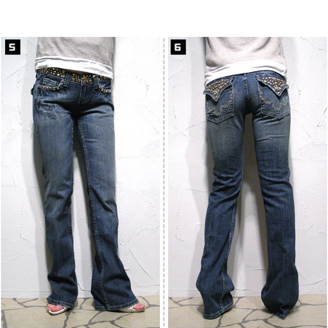 MISS ME スタッズ付き フレアー デニム パンツ (JEANS)(COLOR:M×I)